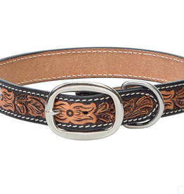 DOG COLLAR LEATHER TOOLED FLORAL