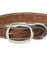 DOG COLLAR LEATHER TOOLED DARK BROWN 23"