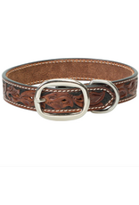 DOG COLLAR LEATHER TOOLED DARK BROWN 23"