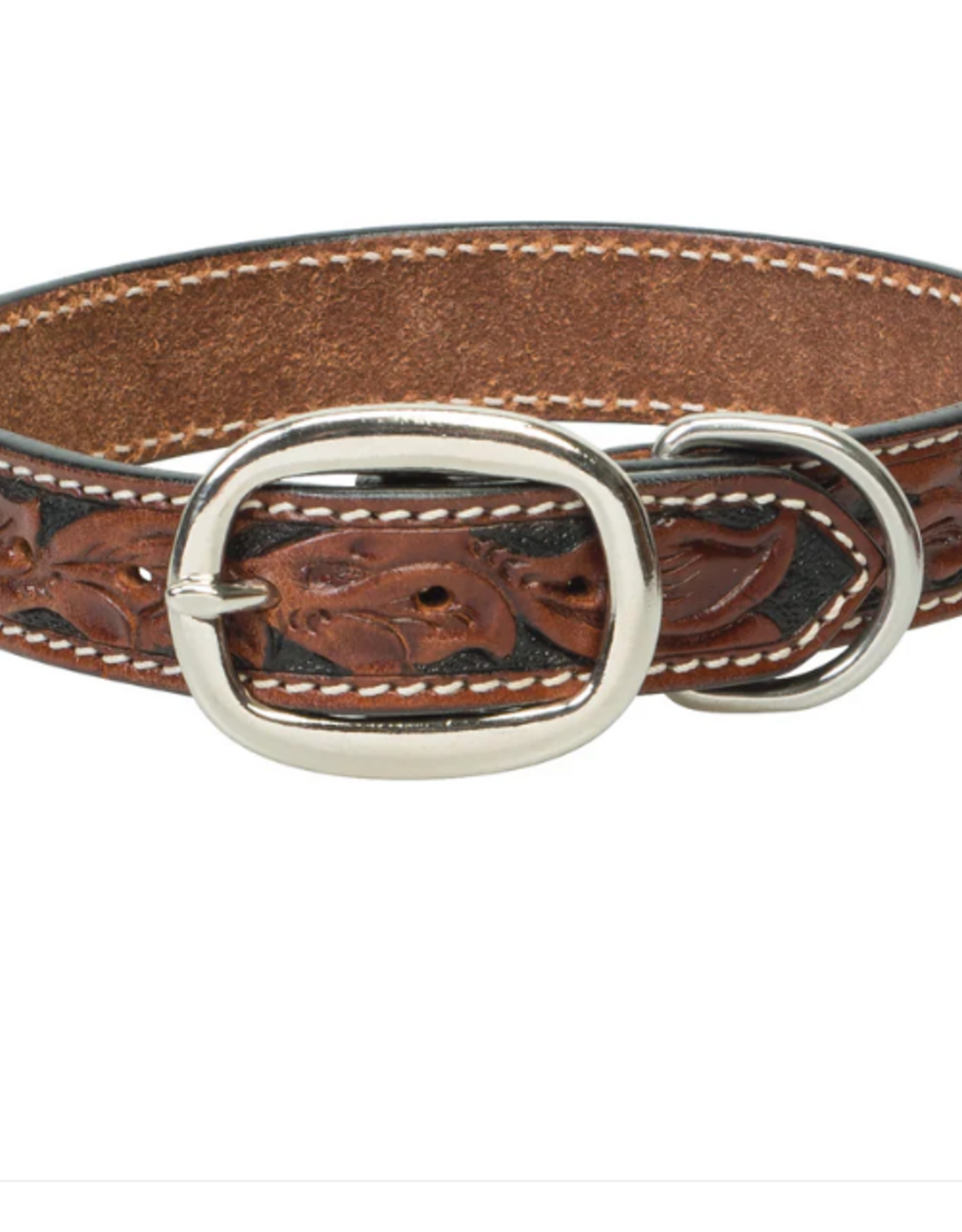 DOG COLLAR LEATHER TOOLED DARK BROWN 23"
