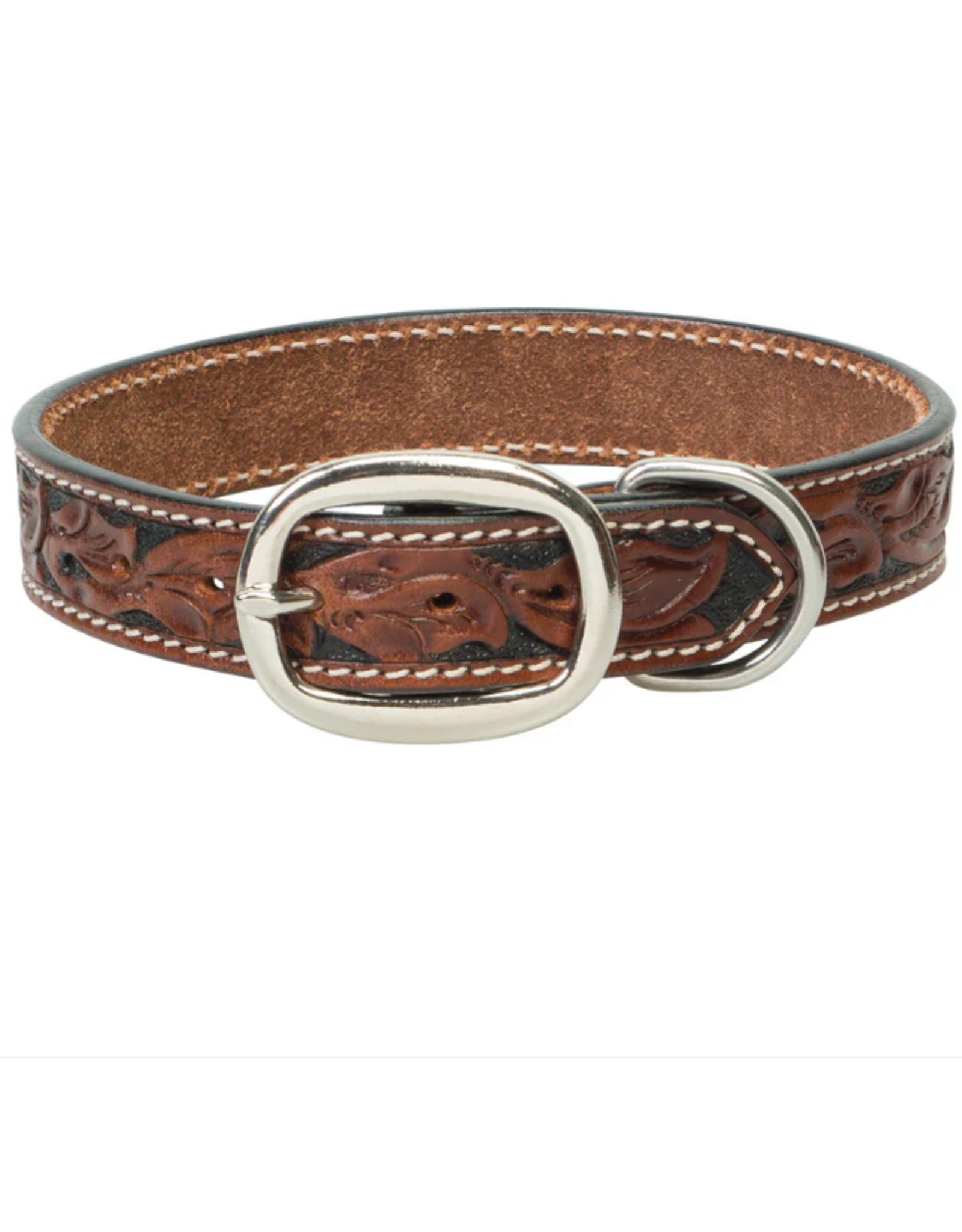 DOG COLLAR LEATHER TOOLED DARK BROWN 23"