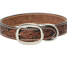 DOG COLLAR LEATHER TOOLED DARK BROWN 23"