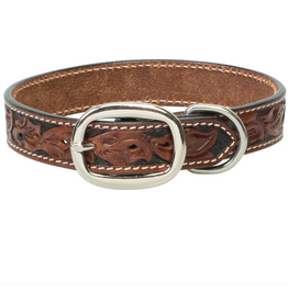 DOG COLLAR LEATHER TOOLED DARK BROWN 23"