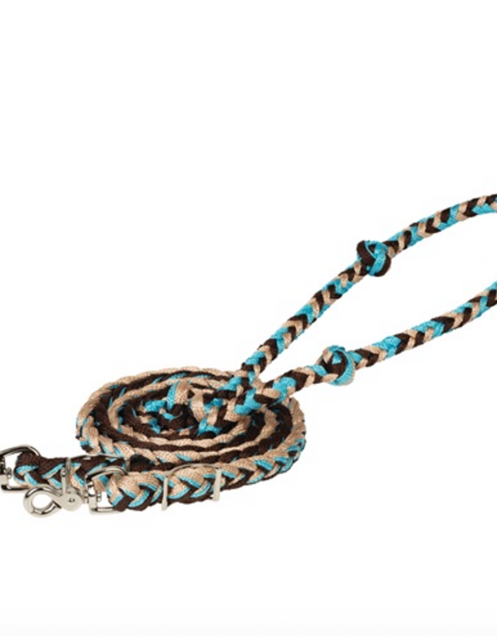BRAIDED BARREL REINS POLYESTER BROWN,TAN, BLUE