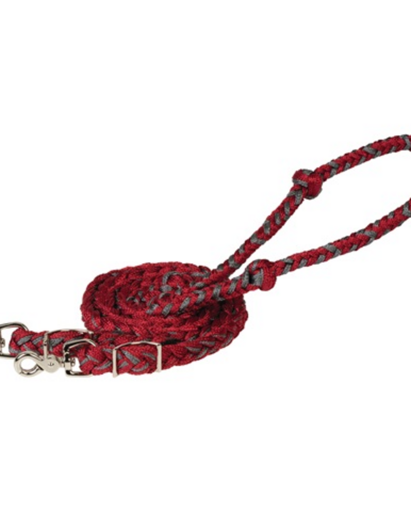 BRAIDED BARREL RACING REIN POLYESTER RED & GRAY