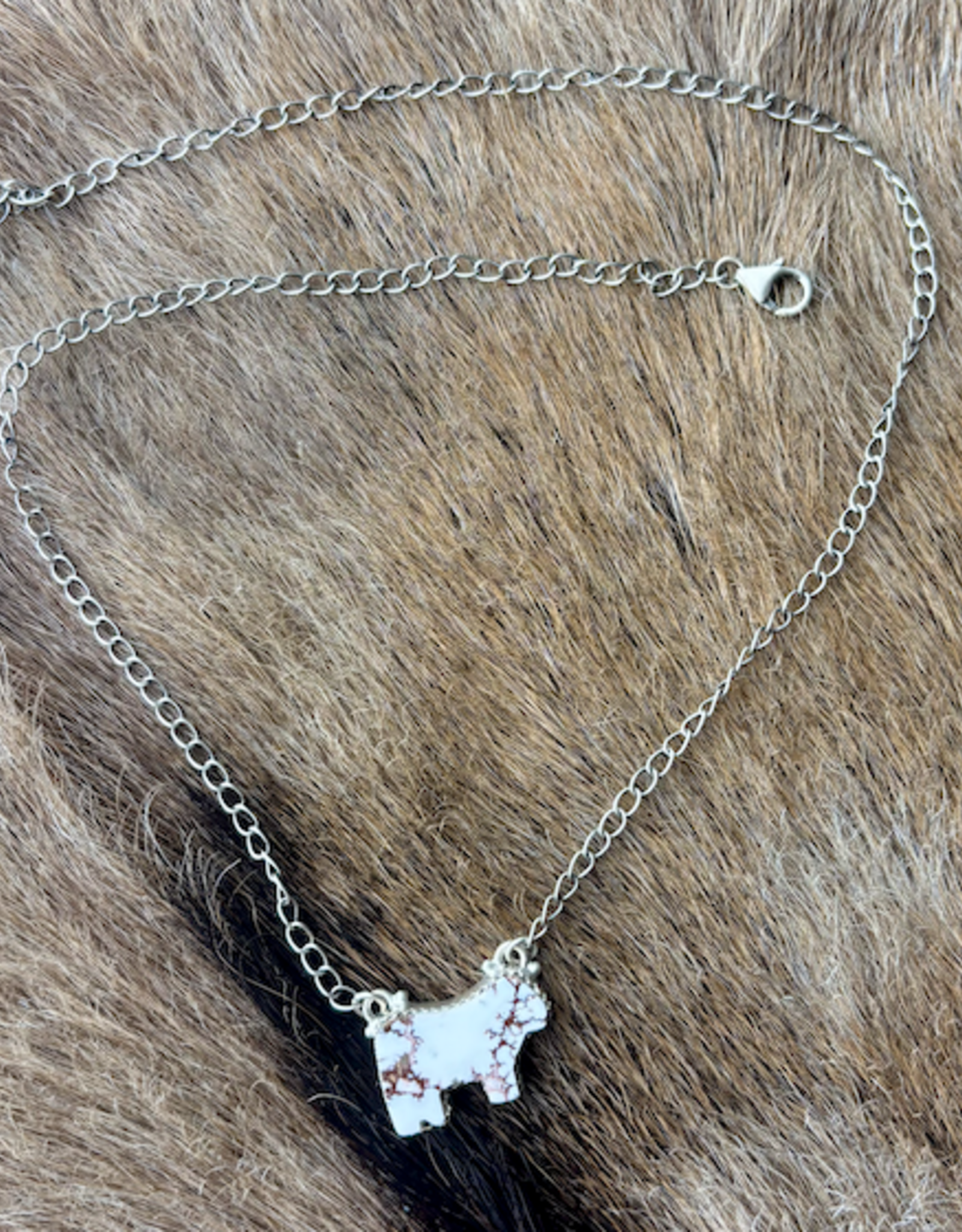 NECKLACE BULL STERLING SILVER MULTI GEMSTONE BULL WILD HORSE