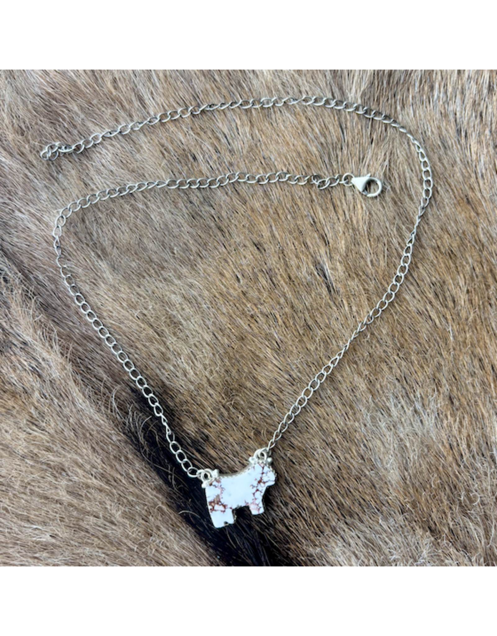 NECKLACE BULL STERLING SILVER MULTI GEMSTONE BULL WILD HORSE