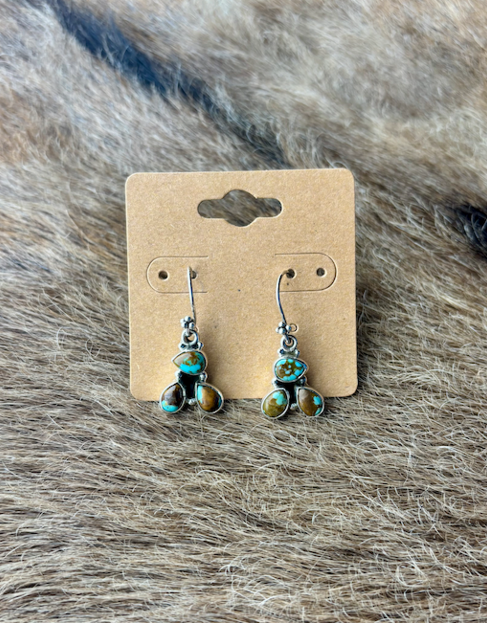 EARRINGS STERLING SILVER & TURQUOISE 3 STONE DANGLE