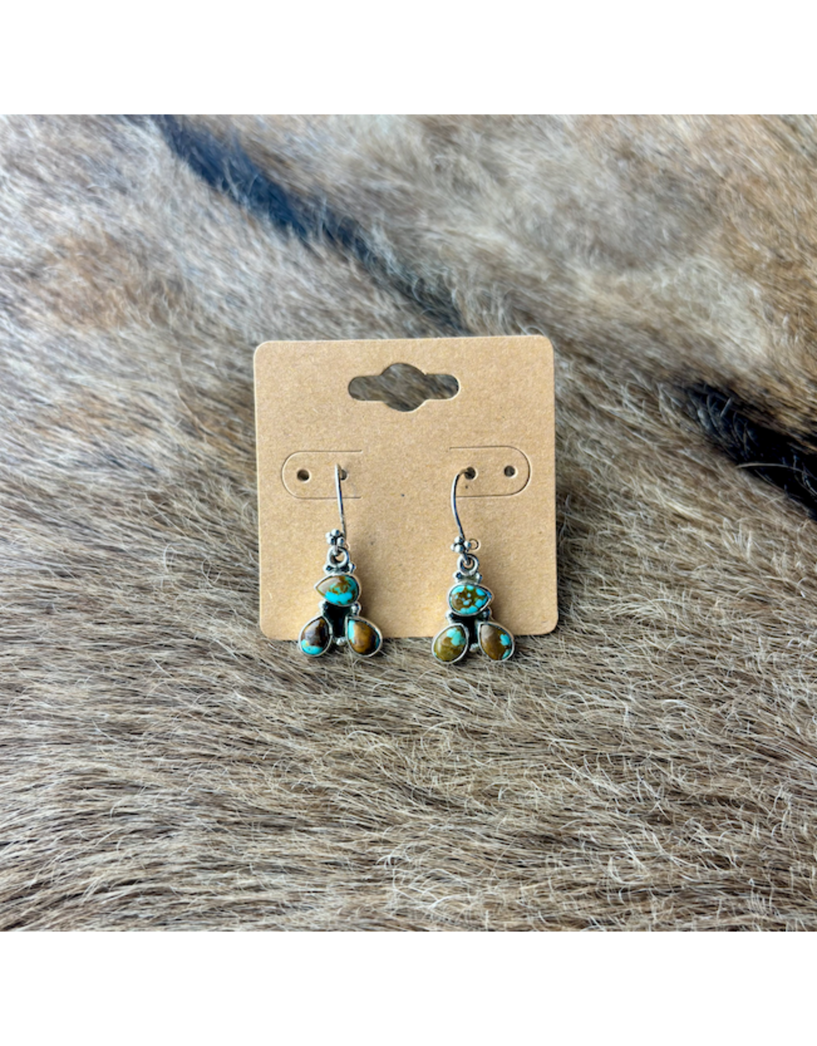 EARRINGS STERLING SILVER & TURQUOISE 3 STONE DANGLE