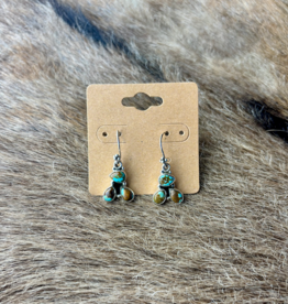 EARRINGS STERLING SILVER & TURQUOISE 3 STONE DANGLE