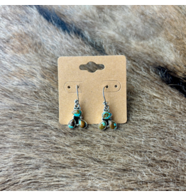 EARRINGS STERLING SILVER & TURQUOISE 3 STONE DANGLE
