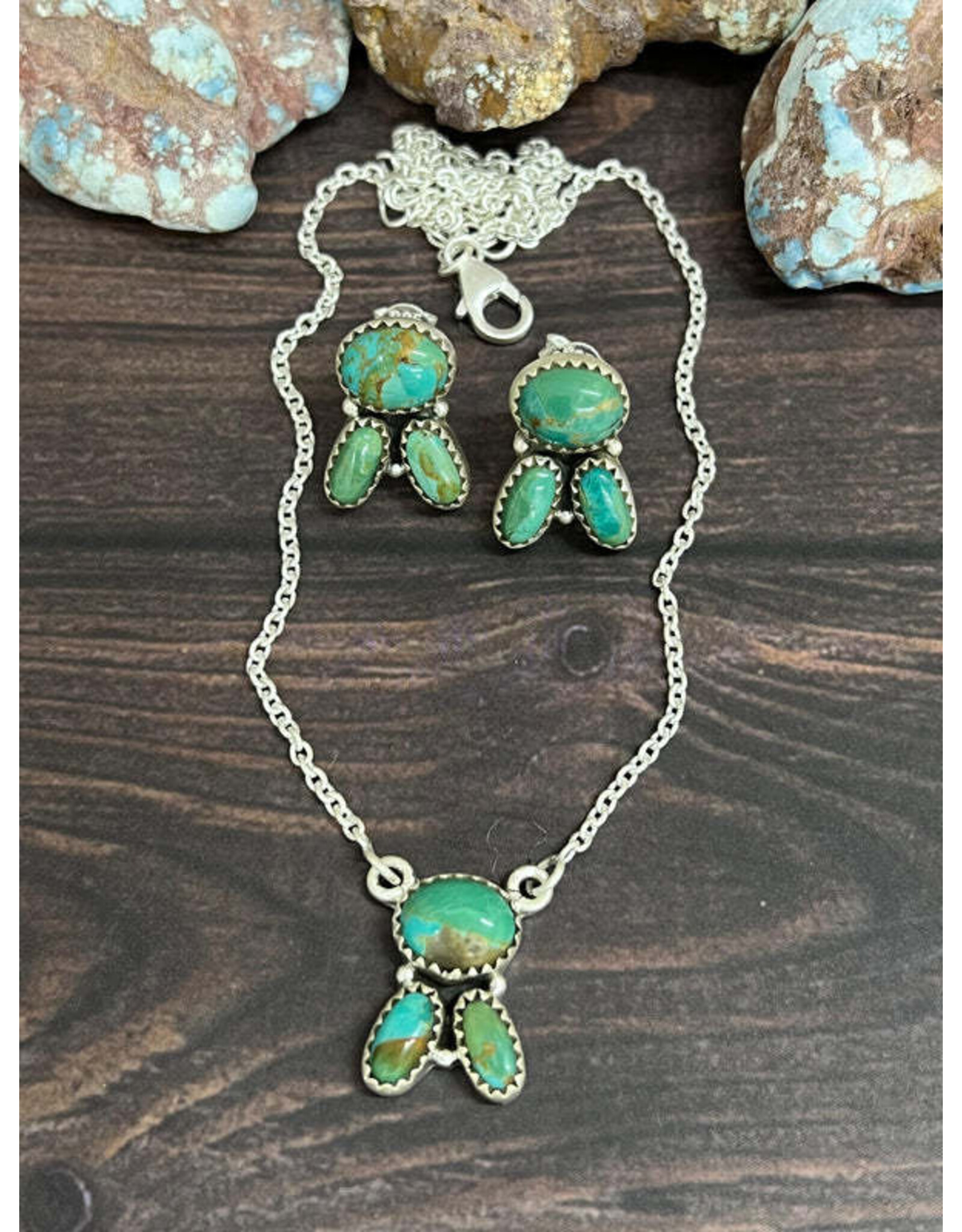 NECKLACE EARRING SET STERLING SILVER KINGMAN TURQUOISE