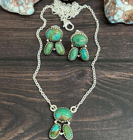 NECKLACE EARRING SET STERLING SILVER KINGMAN TURQUOISE