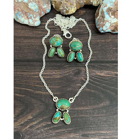 NECKLACE EARRING SET STERLING SILVER KINGMAN TURQUOISE