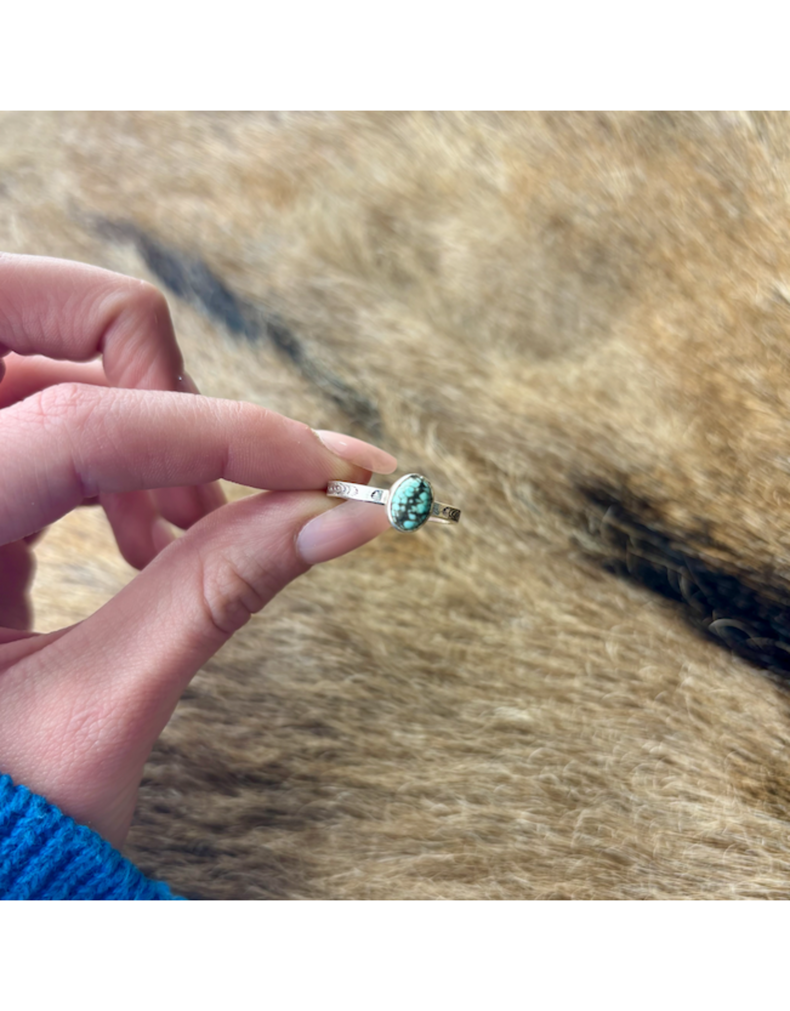 RING BAND STERLING SILVER ADJUSTABLE STACKER W/ TURQUOISE OVAL STONE
