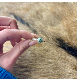 RING BAND STERLING SILVER ADJUSTABLE STACKER W/ TURQUOISE OVAL STONE