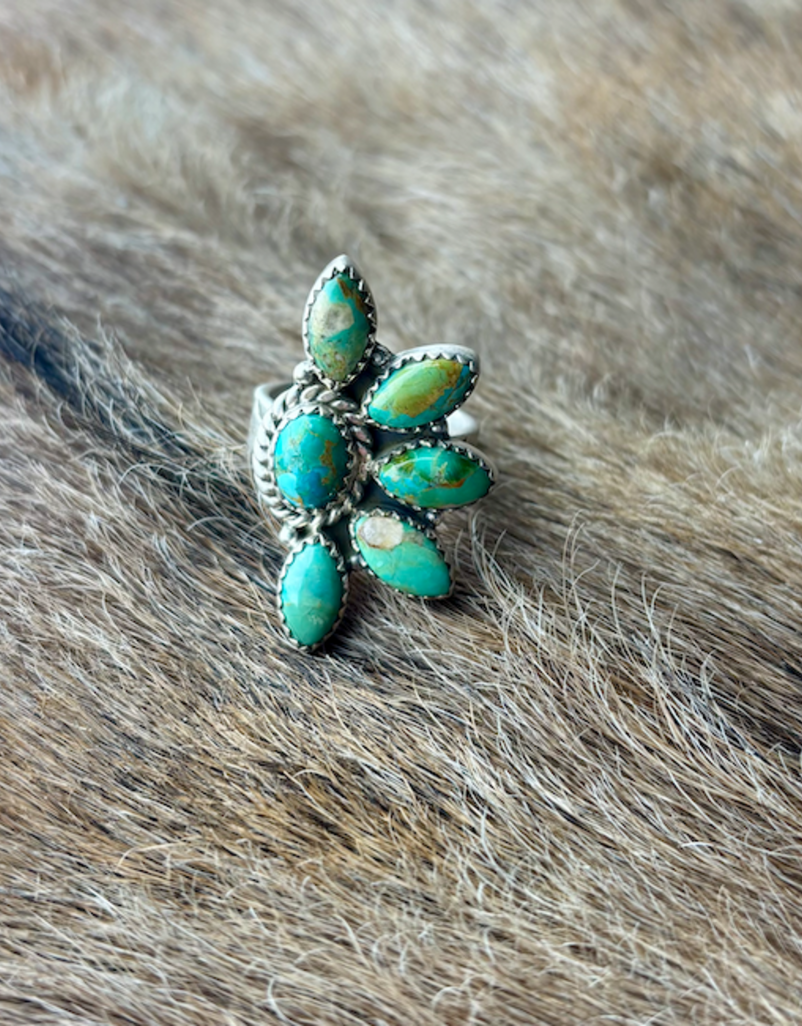 RING CRESCENT STERLING SILVER KINGMAN TURQUOISE ADJUSTABLE