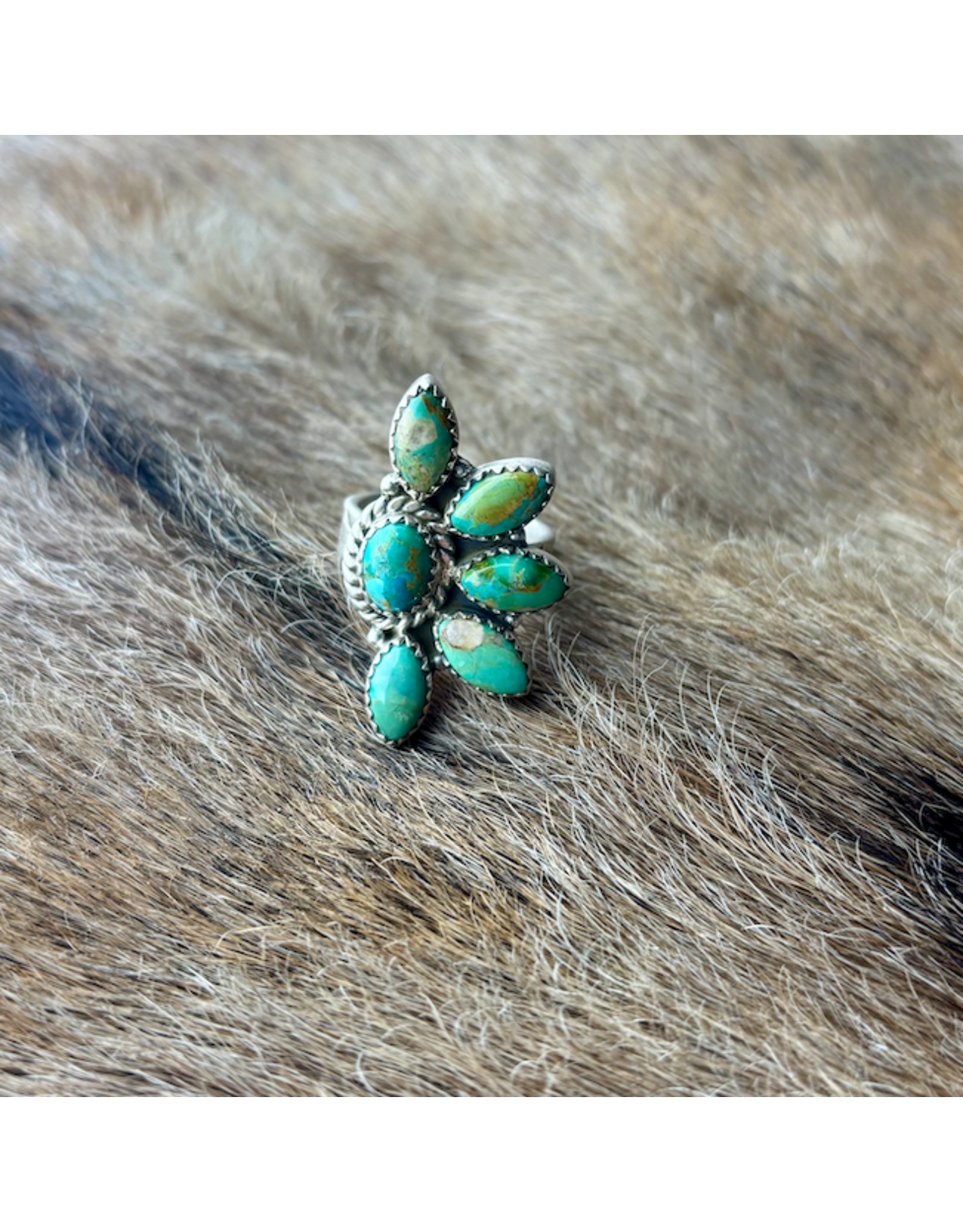 RING CRESCENT STERLING SILVER KINGMAN TURQUOISE ADJUSTABLE