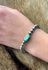 BRACELET KINGMAN TURQUOISE STERLING SILVER NAVAJO BEADED 6 MM