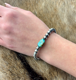 BRACELET KINGMAN TURQUOISE STERLING SILVER NAVAJO BEADED 6 MM