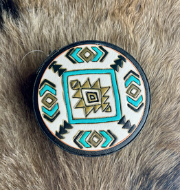 TRAVEL JEWELRY BOX TOOLED LEATHER AZTEC BLACK