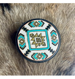 TRAVEL JEWELRY BOX TOOLED LEATHER AZTEC BLACK