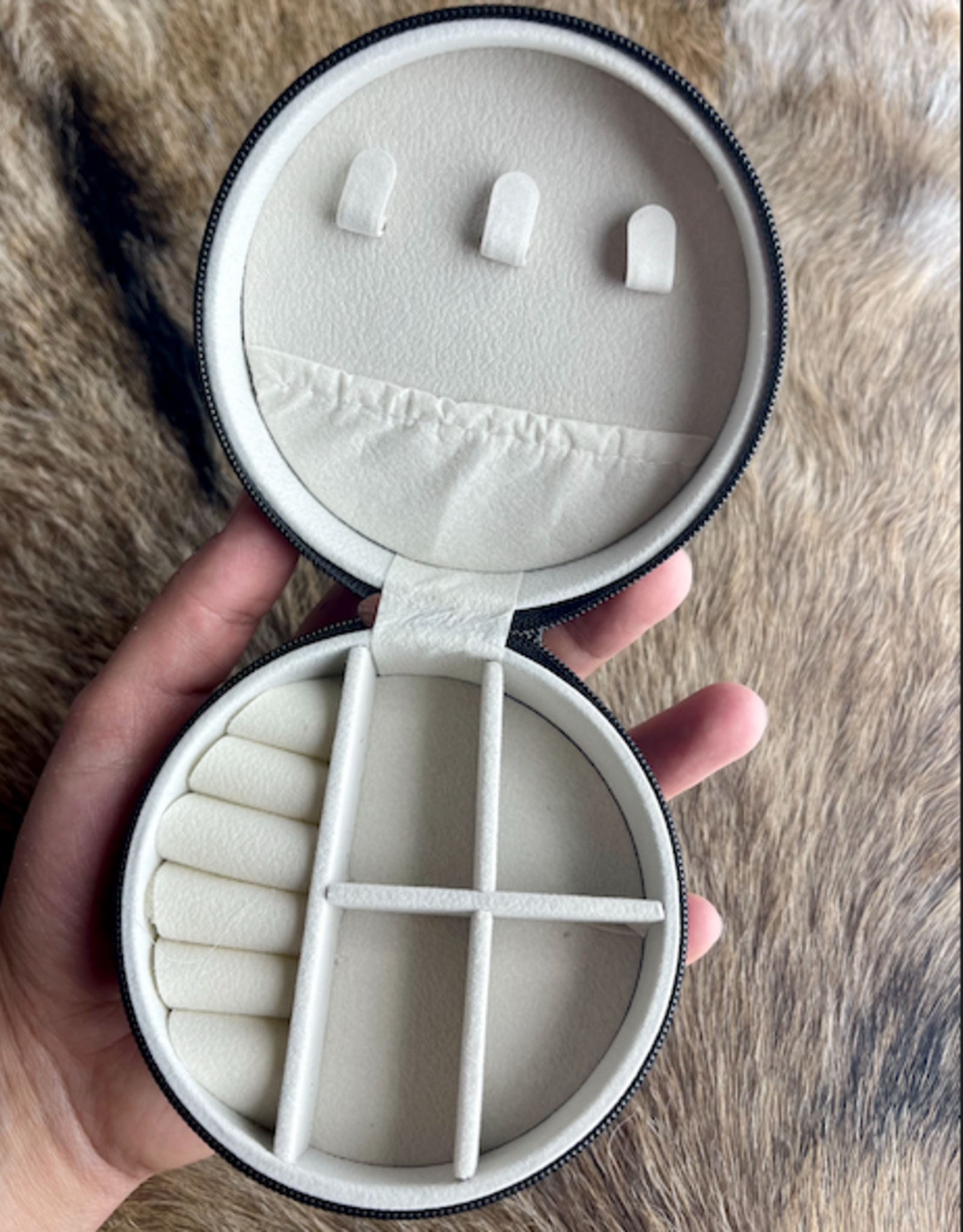 TRAVEL JEWELRY BOX TOOLED LEATHER AZTEC BLACK