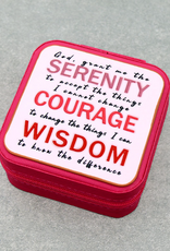 TRAVEL JEWELRY BOX PINK  SQUARE LEATHER WITH SERENITY PRAYER