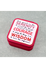 TRAVEL JEWELRY BOX PINK  SQUARE LEATHER WITH SERENITY PRAYER