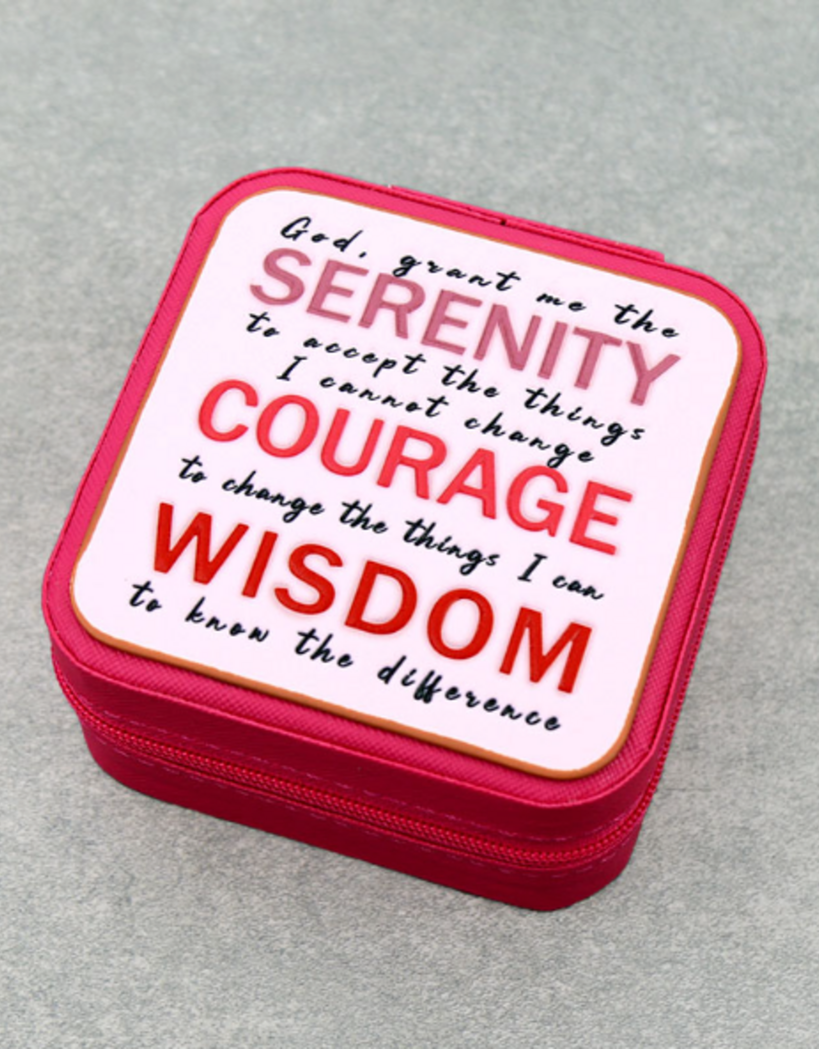 TRAVEL JEWELRY BOX PINK  SQUARE LEATHER WITH SERENITY PRAYER