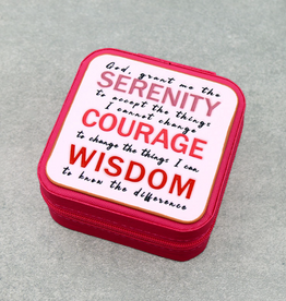 TRAVEL JEWELRY BOX PINK  SQUARE LEATHER WITH SERENITY PRAYER