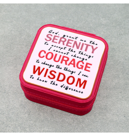 TRAVEL JEWELRY BOX PINK  SQUARE LEATHER WITH SERENITY PRAYER