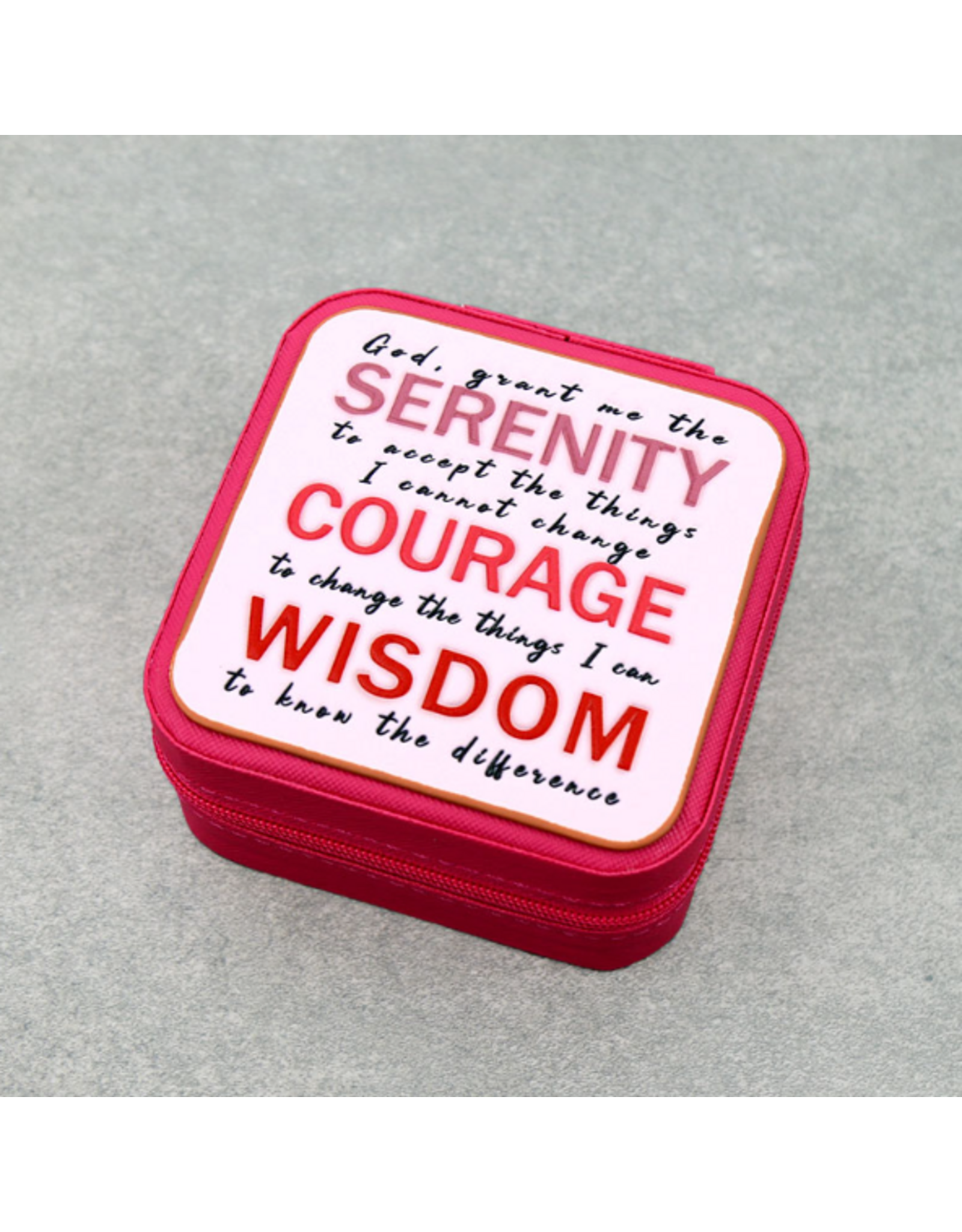 TRAVEL JEWELRY BOX PINK  SQUARE LEATHER WITH SERENITY PRAYER