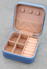 TRAVEL JEWELRY BOX BLUE  SQUARE LEATHER WITH JEREMIAH 17:7