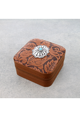 TRAVEL JEWELRY CASE LEATHER TOOLED WITH WESTERN CONCHO