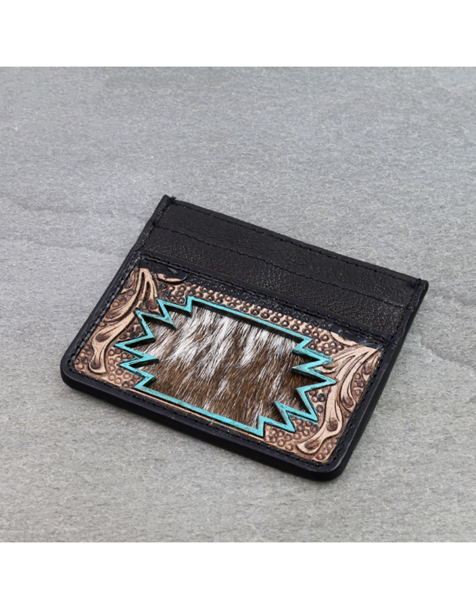 WESTERN TOOLED LEATHER CARD HOLDER BLACK