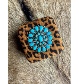 WESTERN TRAVEL CASE JEWELRY CASE LEOPARD WITH TURQ CONCHO