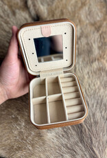 TRAVEL JEWELRY BOX LEATHER METAL PLATED FLORAL