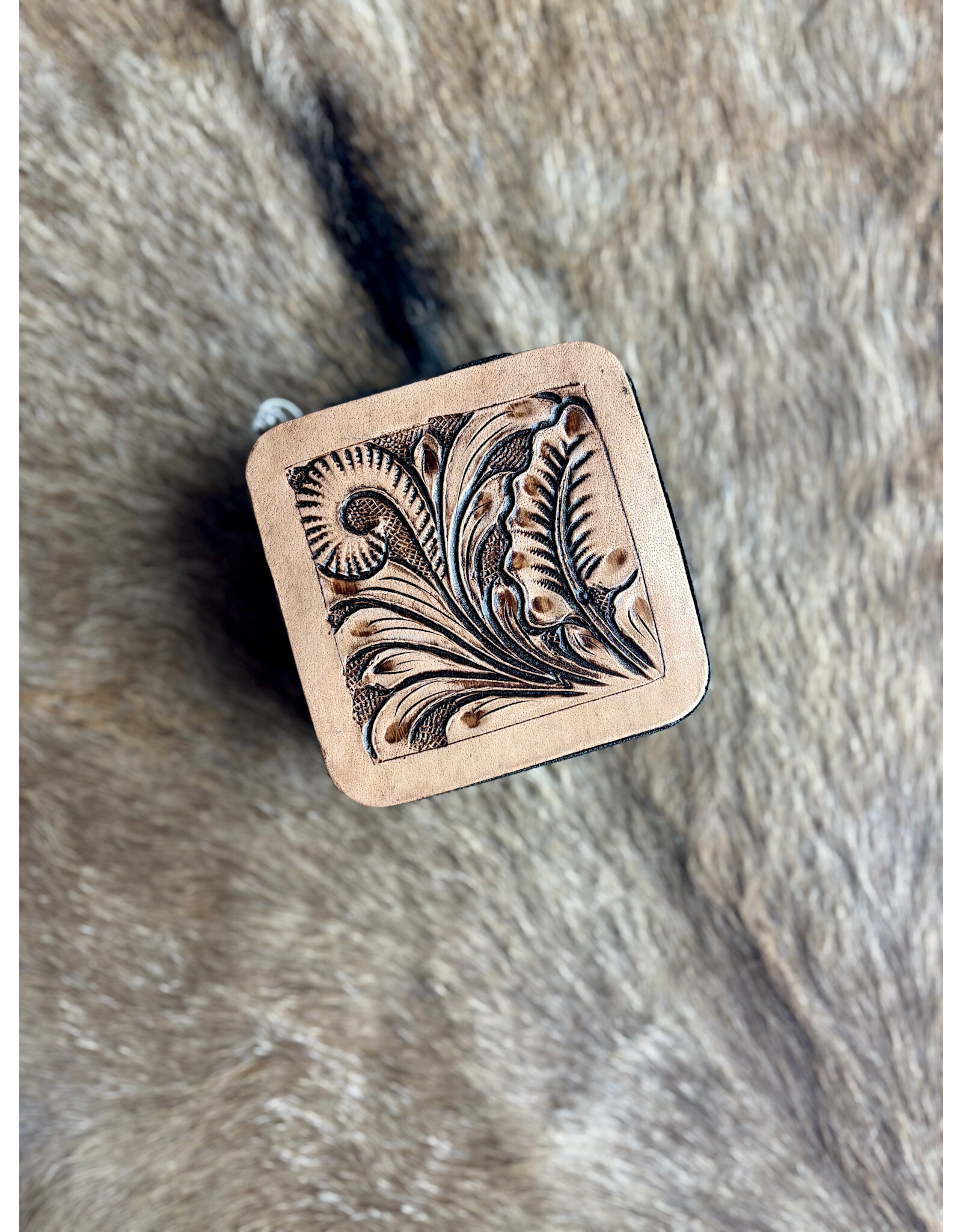 WESTERN TRAVEL JEWELRY CASE GENUINE TOOLED LEATHER