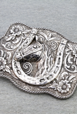METAL HORSE BELT BUCKLE SILVER