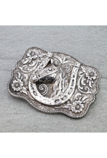 METAL HORSE BELT BUCKLE SILVER