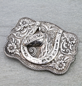 METAL HORSE BELT BUCKLE SILVER