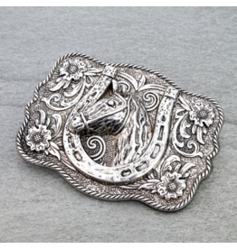 METAL HORSE BELT BUCKLE SILVER