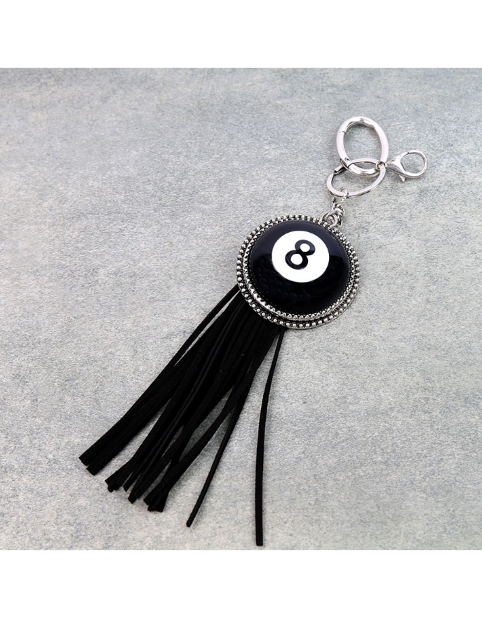 KEYCHAIN 8 BALL BLACK WITH TASSEL