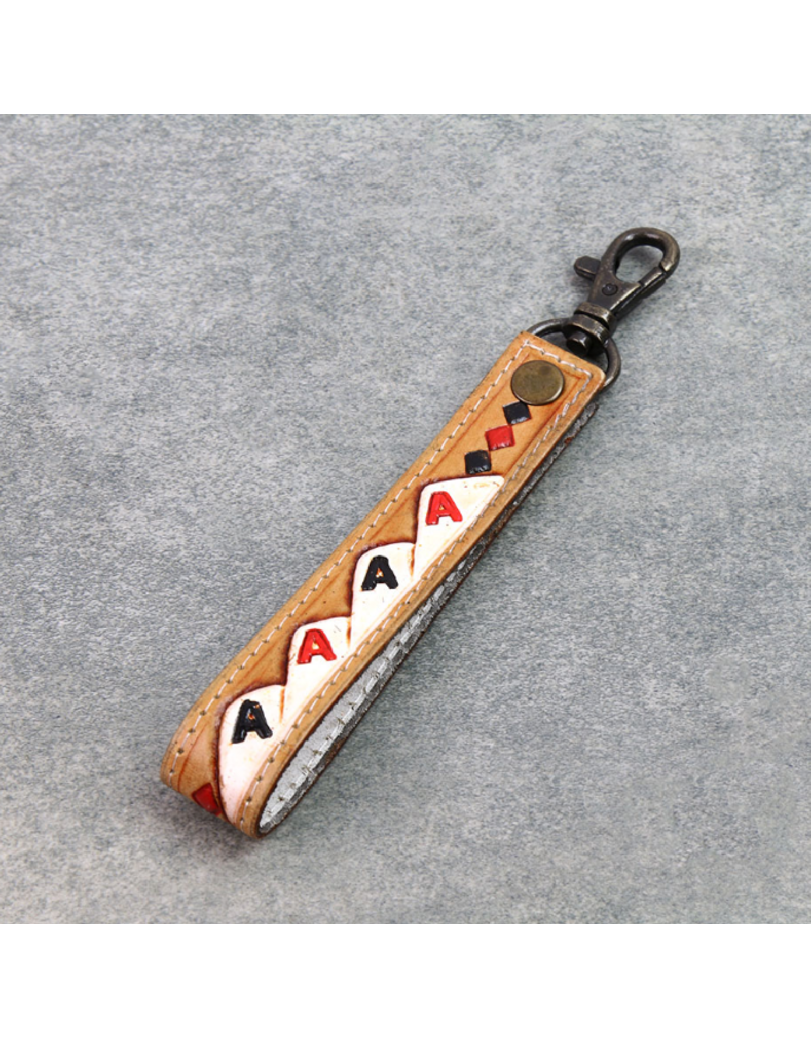 LEATHER KEY CHAIN TOOLED CARDS "POKER"
