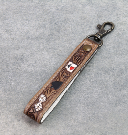 LEATHER KEY CHAIN TOOLED CARDS & DICE "GAMBLE"
