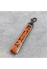 KEYCHAIN LEATHER TOOLED FLORAL BLACK INLAY