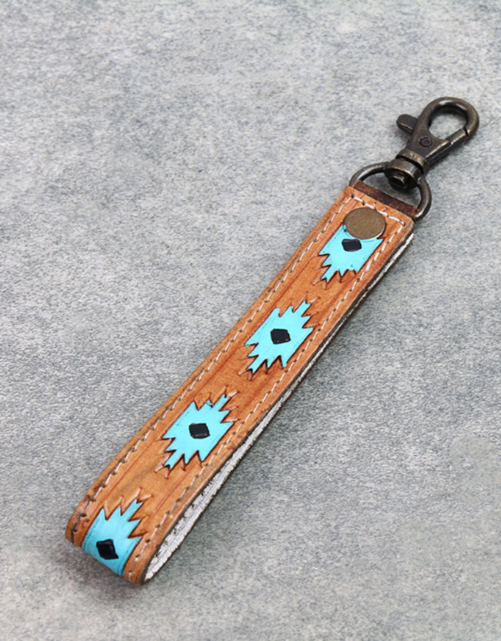 KEYCHAIN LEATHER TURQUOISE AZTEC