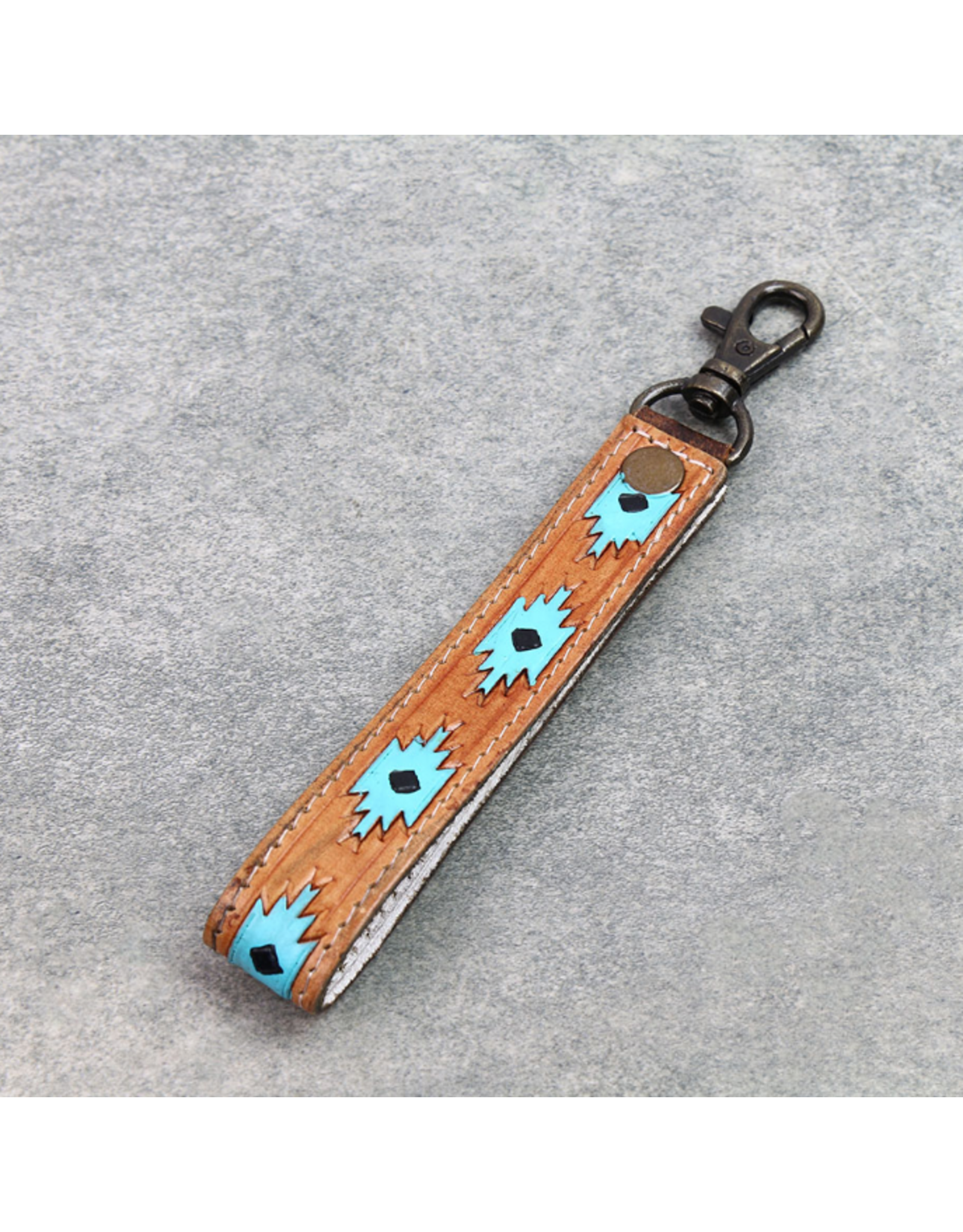 KEYCHAIN LEATHER TURQUOISE AZTEC
