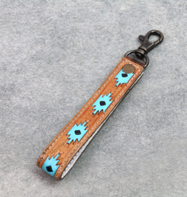 KEYCHAIN LEATHER TURQUOISE AZTEC